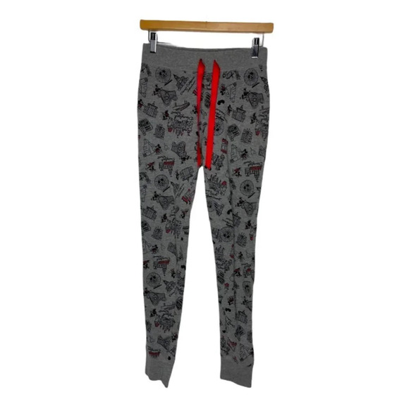 Disney Parks Pants Womens XS Gray Black Jogger Pull on Tapered Drawstring Pajama - Picture 1 of 5